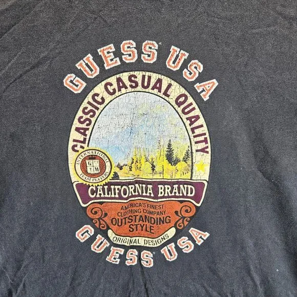 Vintage‎ Guess USA T-Shirt Men Size Large Black Graphic Tee Short Sleeve - Picture 2 of 9